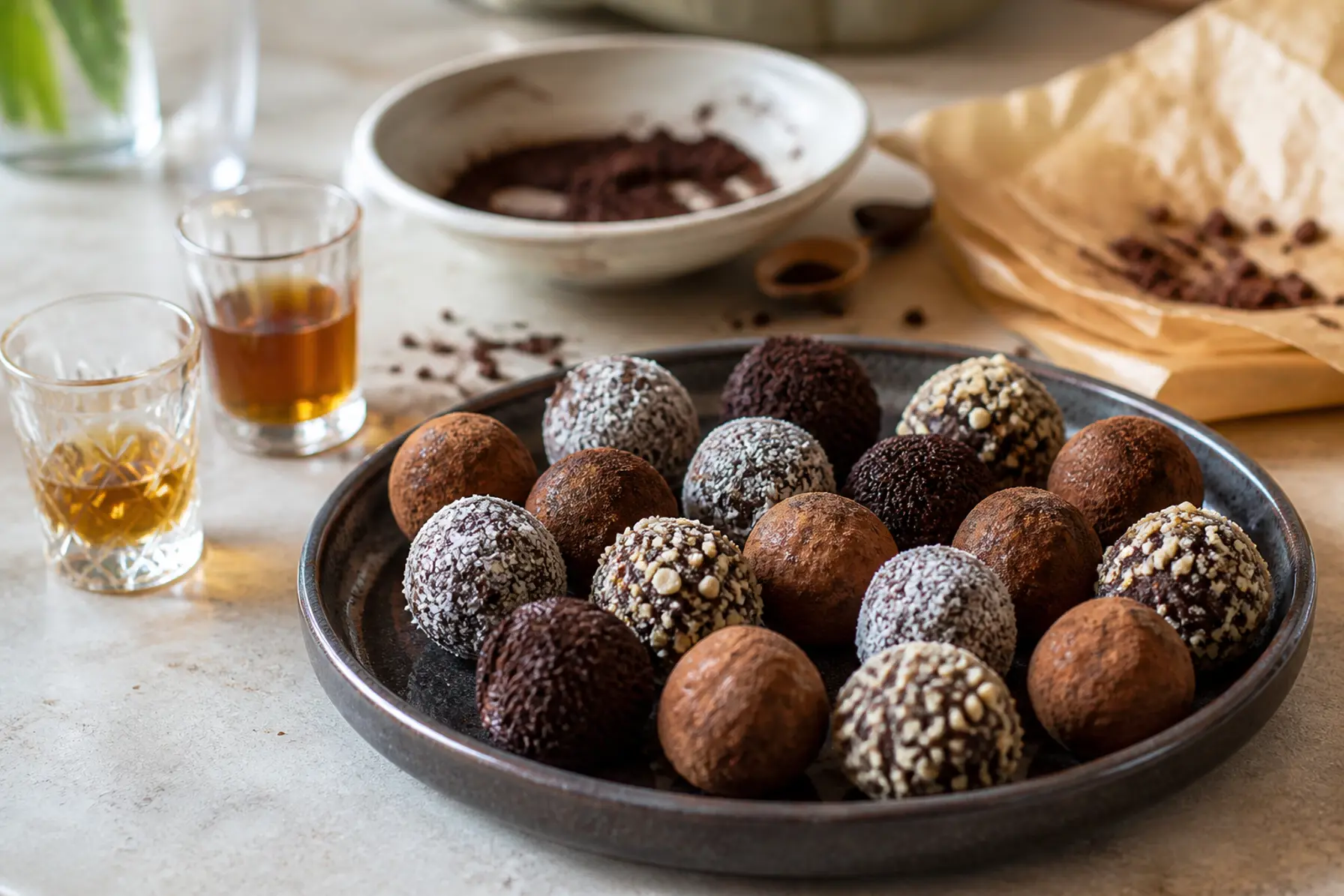 Slik med alkohol: bourbon-kugler og romkugler