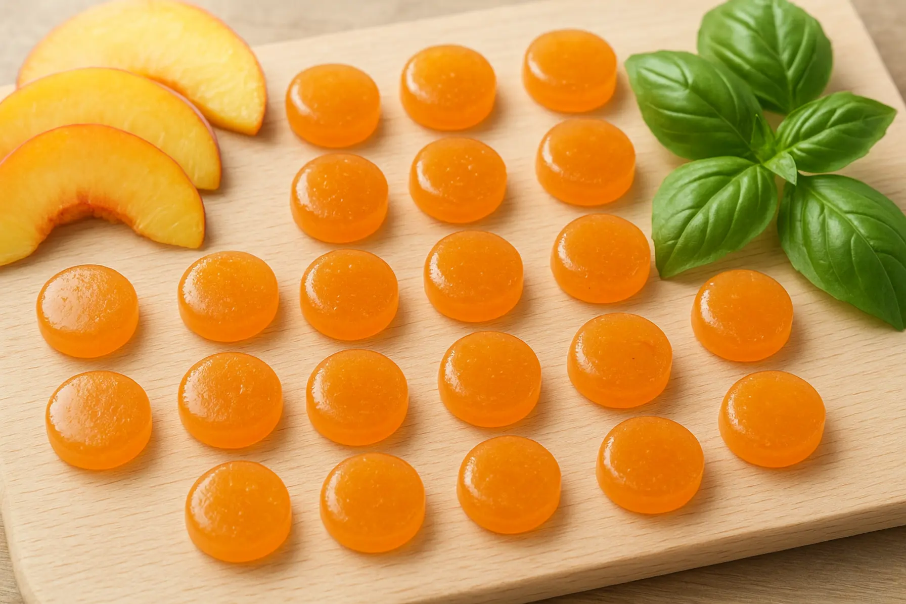 Fersken-basilikum pastiller