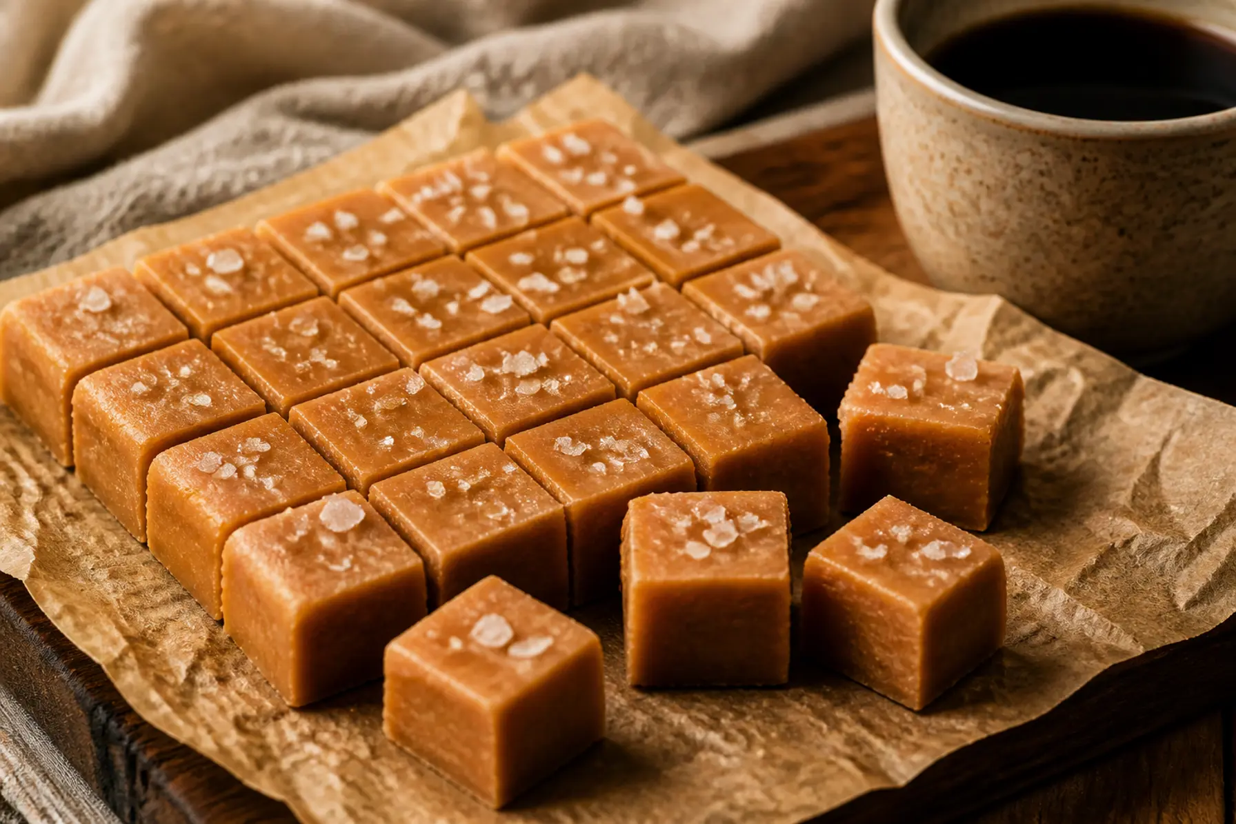 Flagesaltfudge med brunet smør