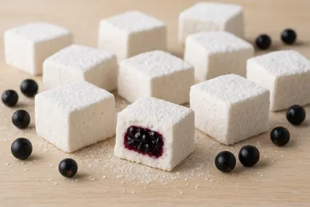 Hyldeblomstsskumfiduser med solbærperler