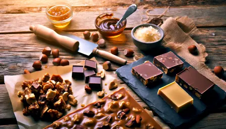 Karamelknæk med nøddefryd og chokolade