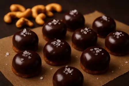 Karamelliseret chokolade med røget salt og cashew