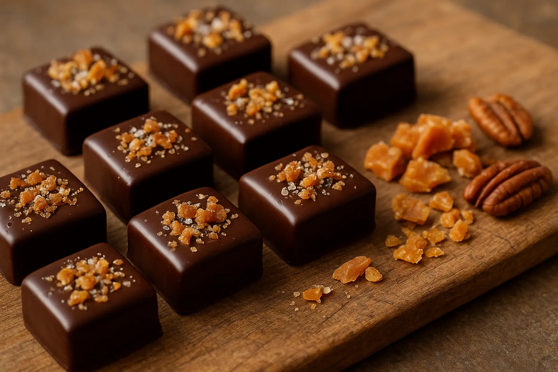 Knasende chokolade med pecan og havsaltkaramel