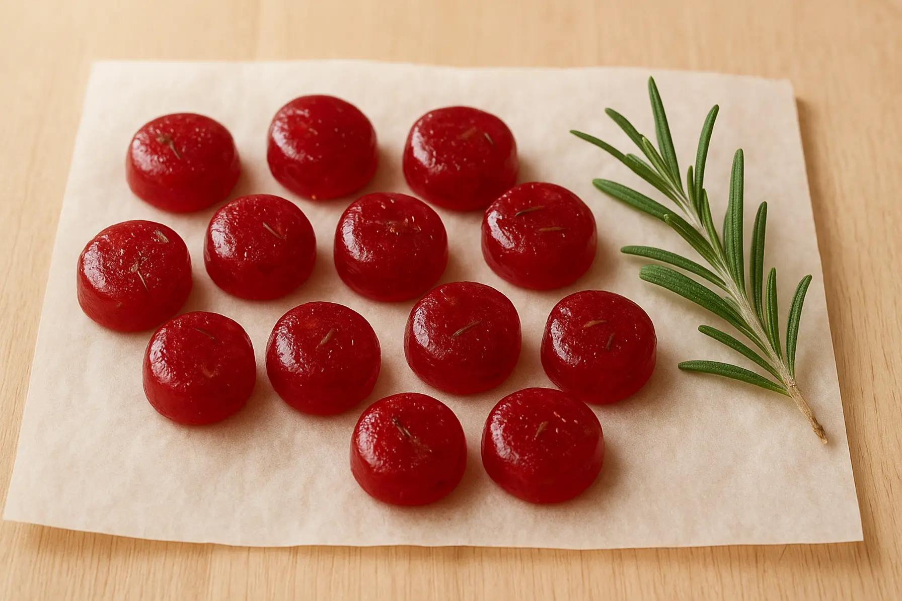 Rabarber-rosmarin bolsjer